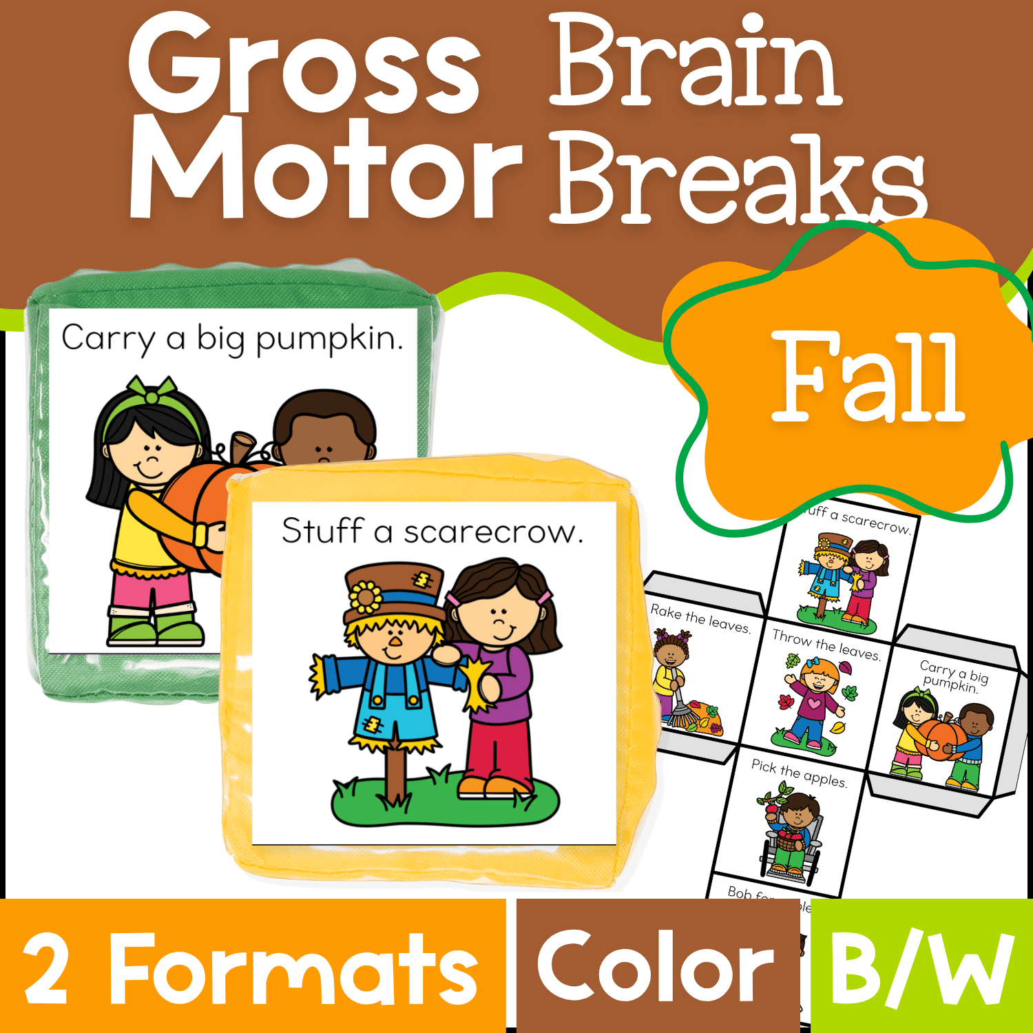Fall gross motor brain break activities for preschool circle time and indoor recess
