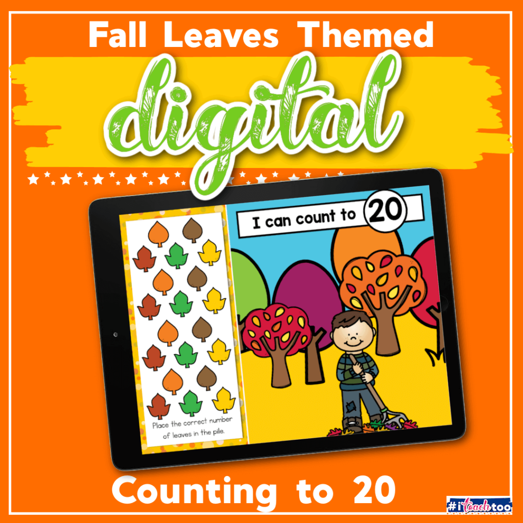 Counting to 20 math activity with fall leaves theme