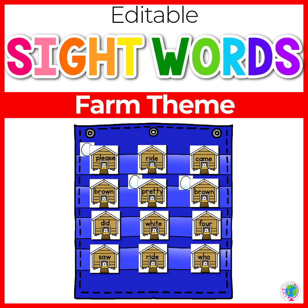 Sight Word Editable Hide & Seek Pocket Chart Cards | Farm Theme