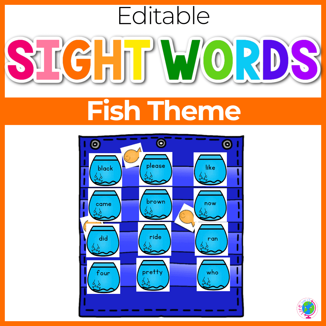 Sight Word Editable Hide & Seek Pocket Chart Cards | Fishbowl Theme