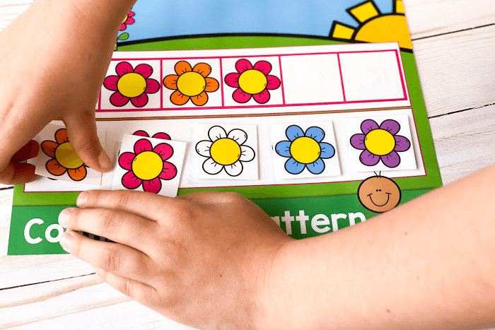 Flower themed Continue AB patterns digital and printable activity