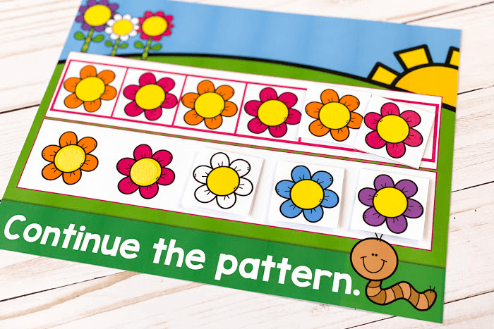 Continue AB patterns digital and printable activity with flower theme