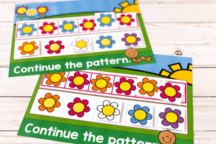 Continue AB patterns printable activity with flower theme