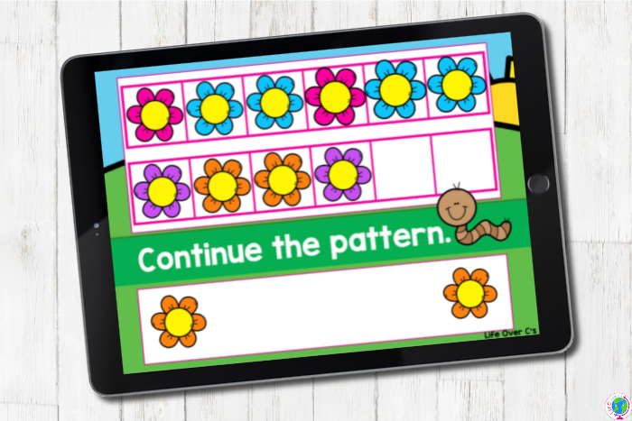 Continue ABB patterns digital and printable activity with flower theme