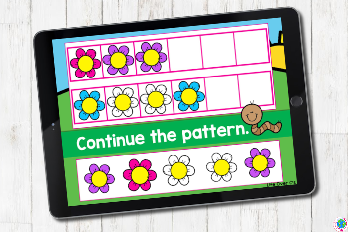 Flower themed Continue ABB patterns digital and printable activity