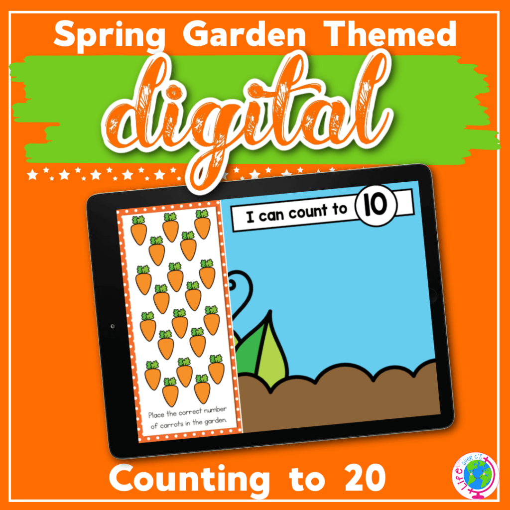 Counting to 20 prek digital math activity with spring garden theme