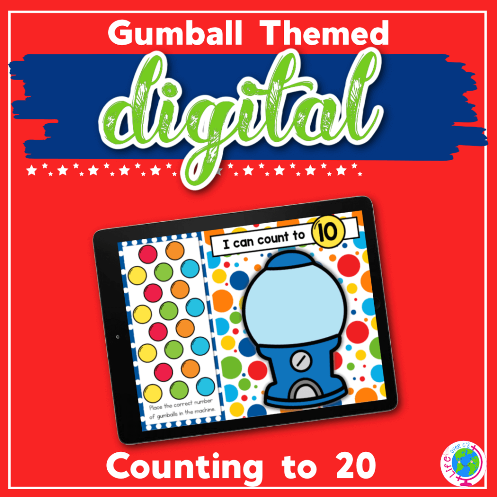 Counting to 20 prek digital math activity with gumball theme