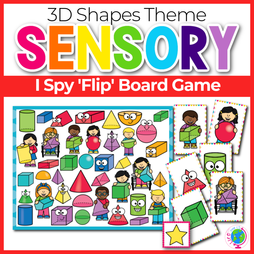 I Spy "Flip" board game with sensory 3D Shapes theme