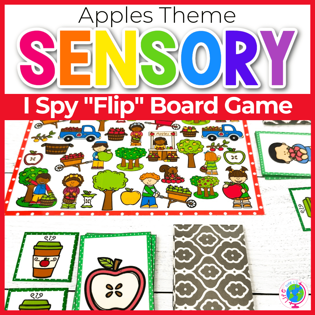I Spy "Flip" board game with apple orchard fall theme