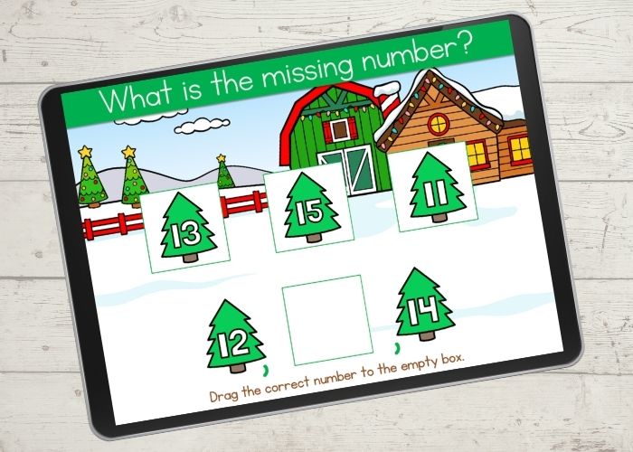 Christmas digital math activity - missing numbers 11-20