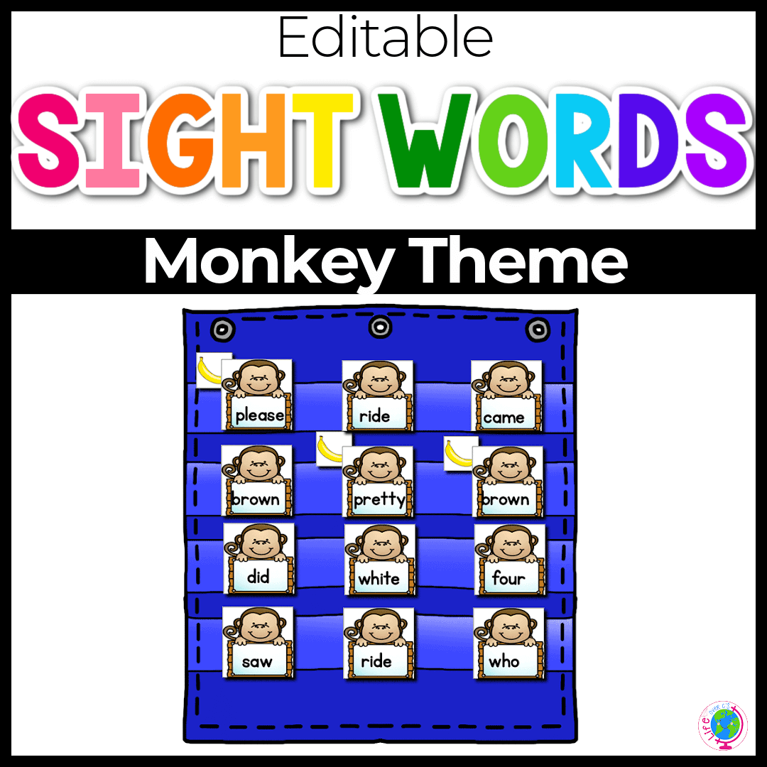 Sight Word Editable Hide & Seek Pocket Chart Cards | Monkey Theme
