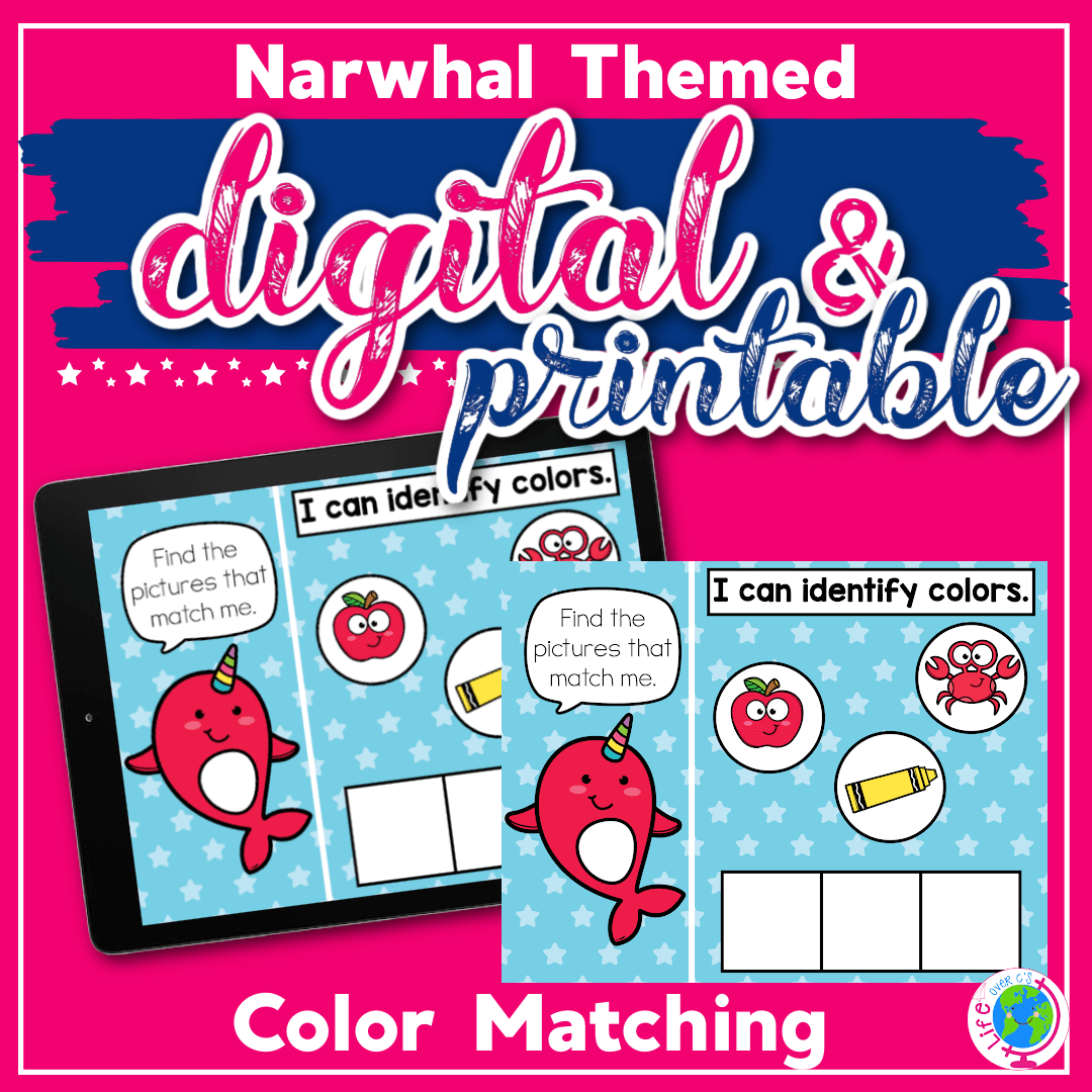 Narwhal digital and printable color matching activity