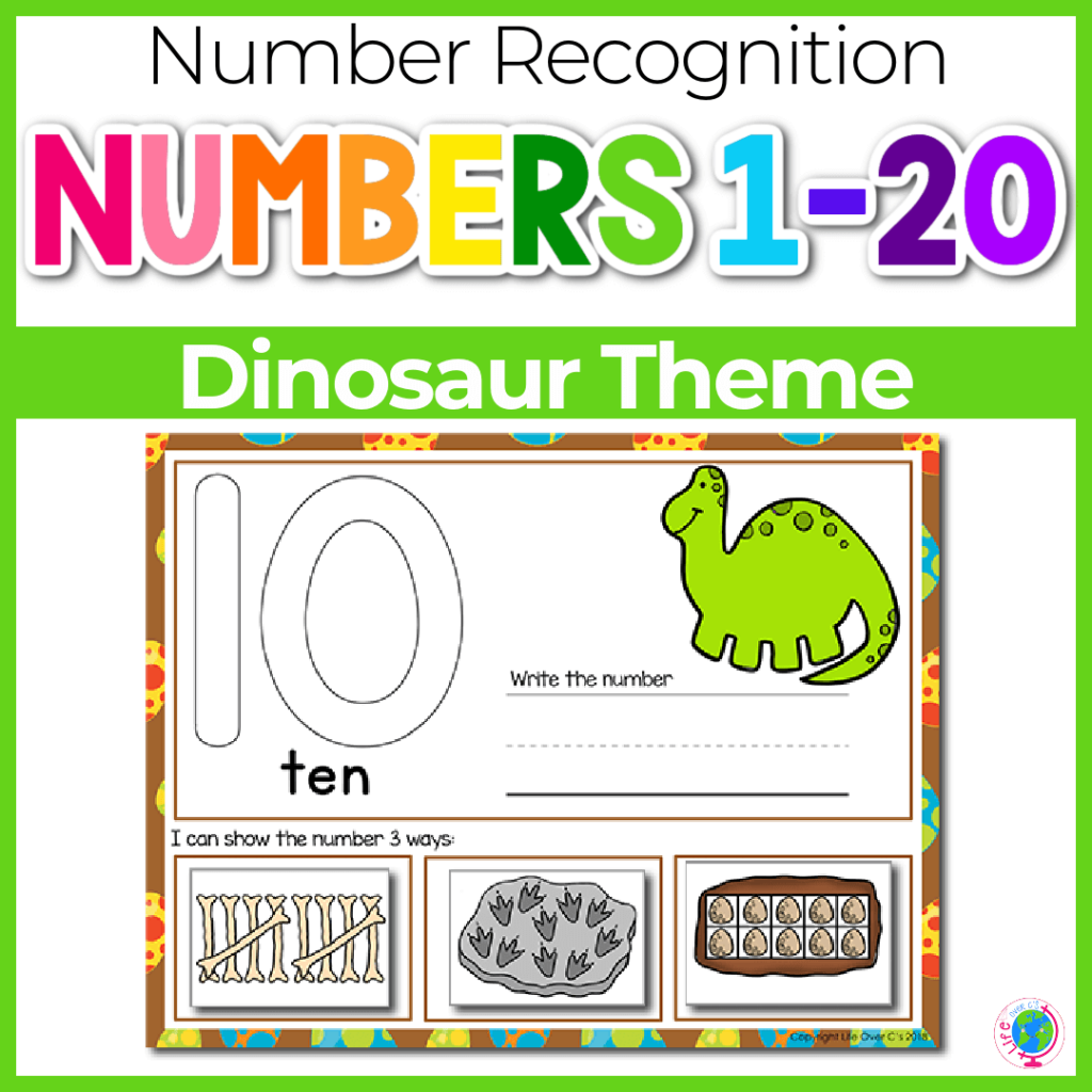 Numbers 1-20 number recognition with dinosaur theme