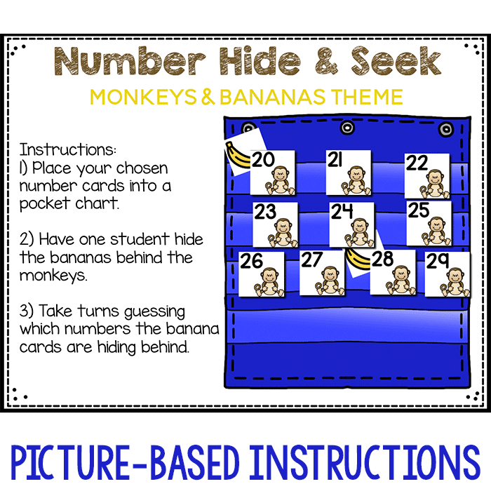 Numbers 1-120 hide and seek game with monkey theme