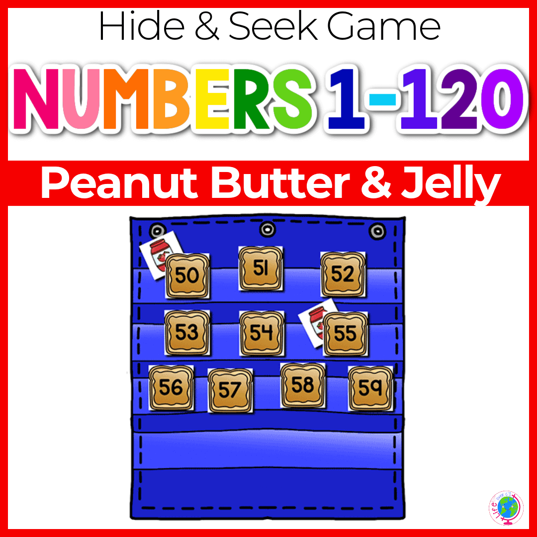 Hide and seek numbers 1-120 game with peanut butter and jelly theme