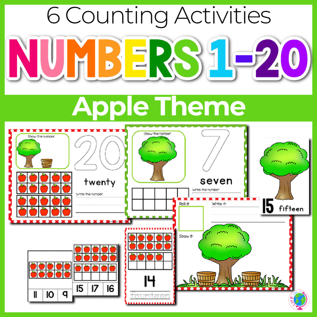 Numbers 1-20 counting activities with apple fall theme