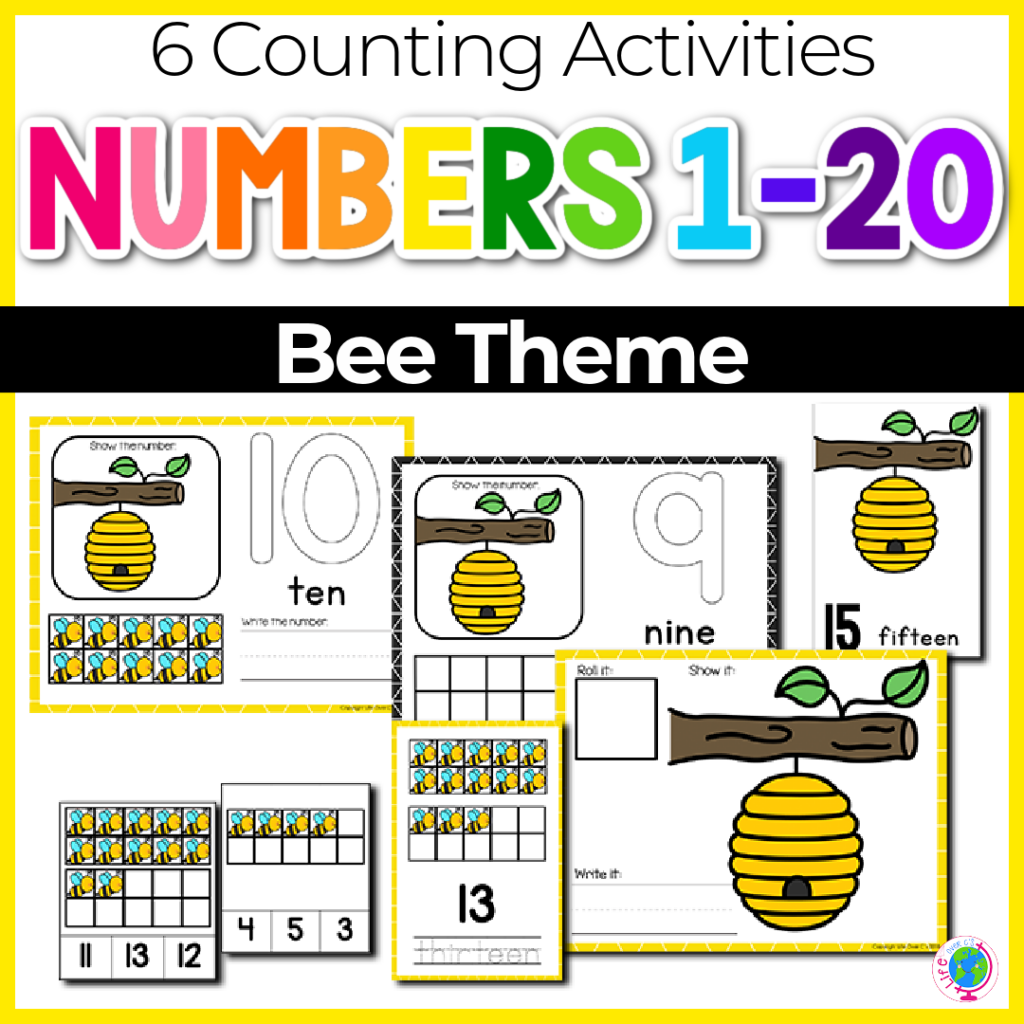 Numbers 1-20 counting activities with bee theme