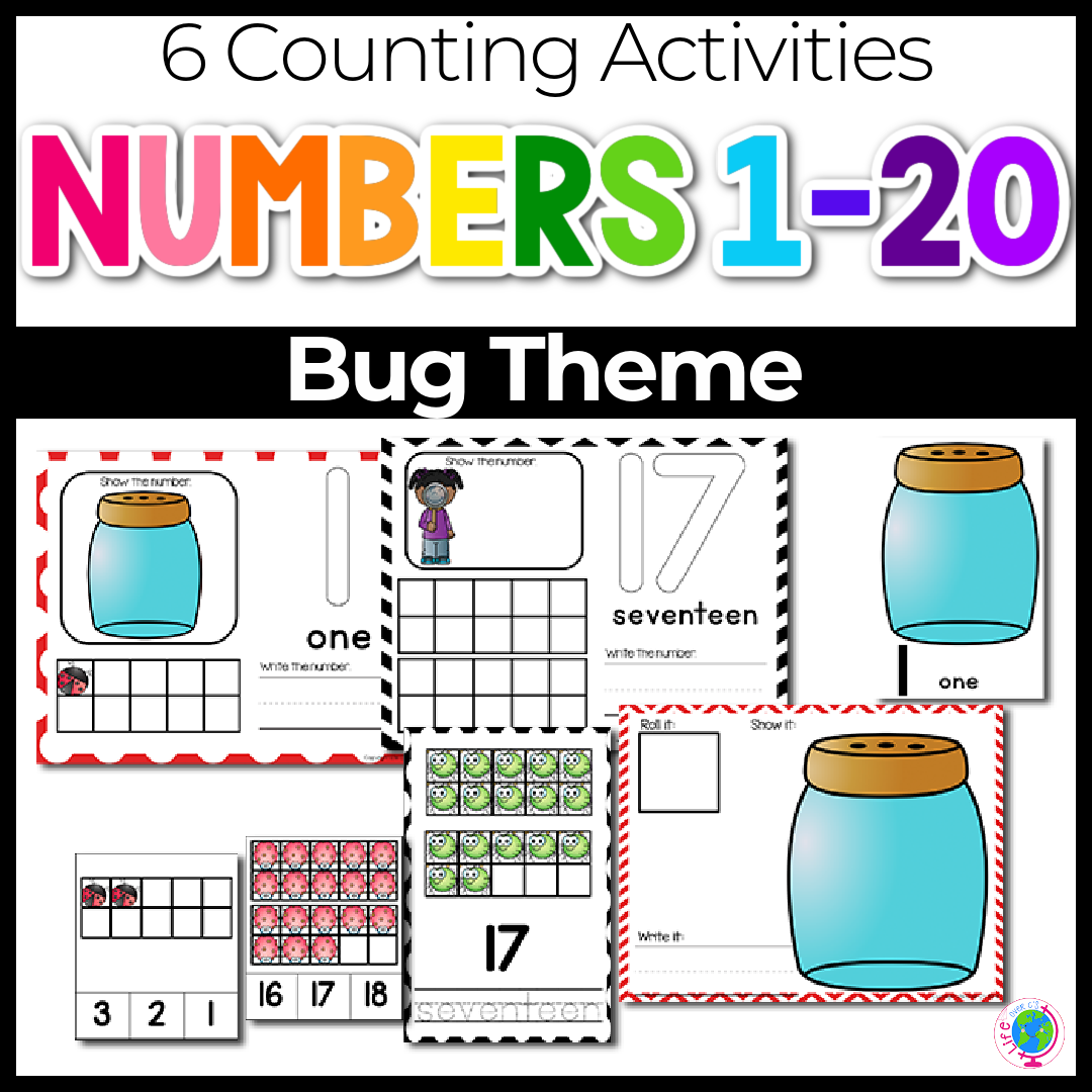 Counting activities with numbers 1-20 with bug theme
