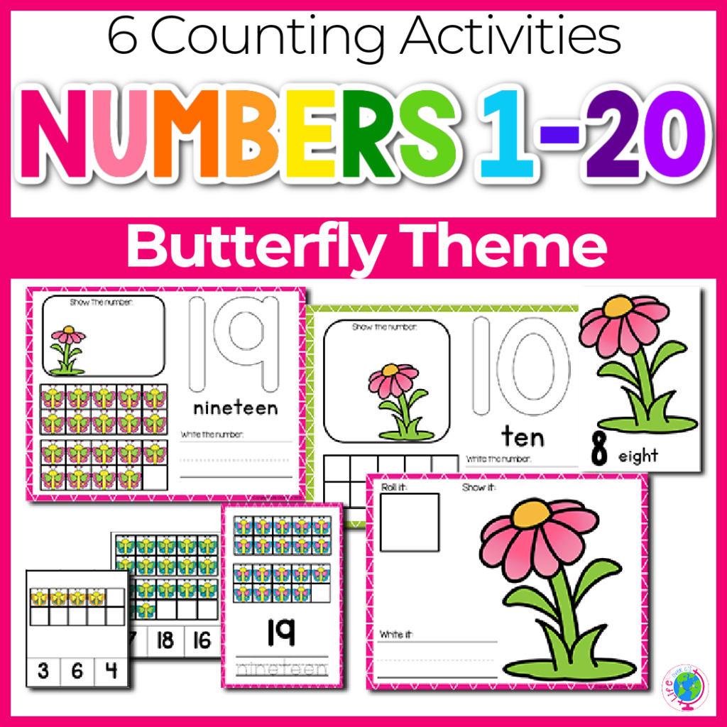 Numbers 1-20 counting activities with butterfly theme