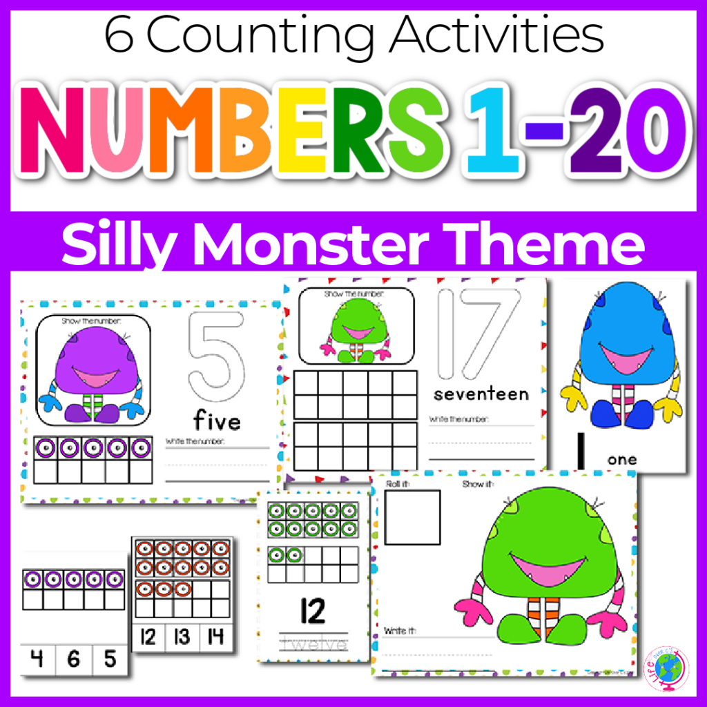 Silly monsters counting activities with numbers 1-20