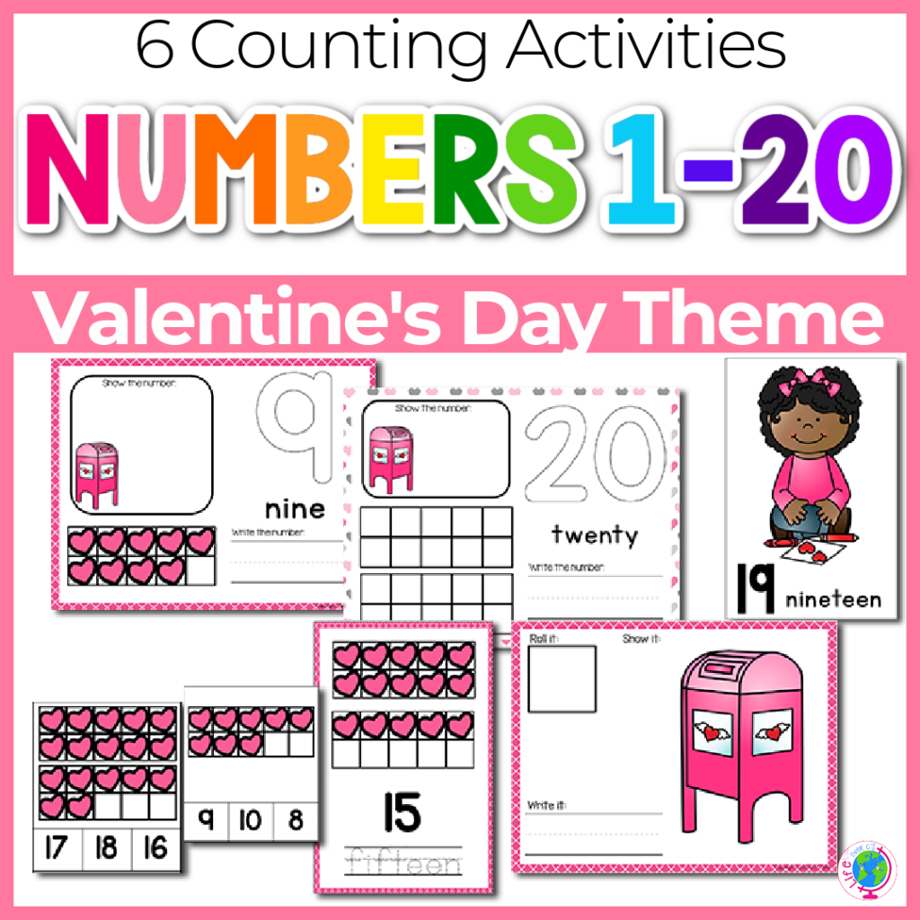 Counting activities for preschoolers with Valentine's Day theme