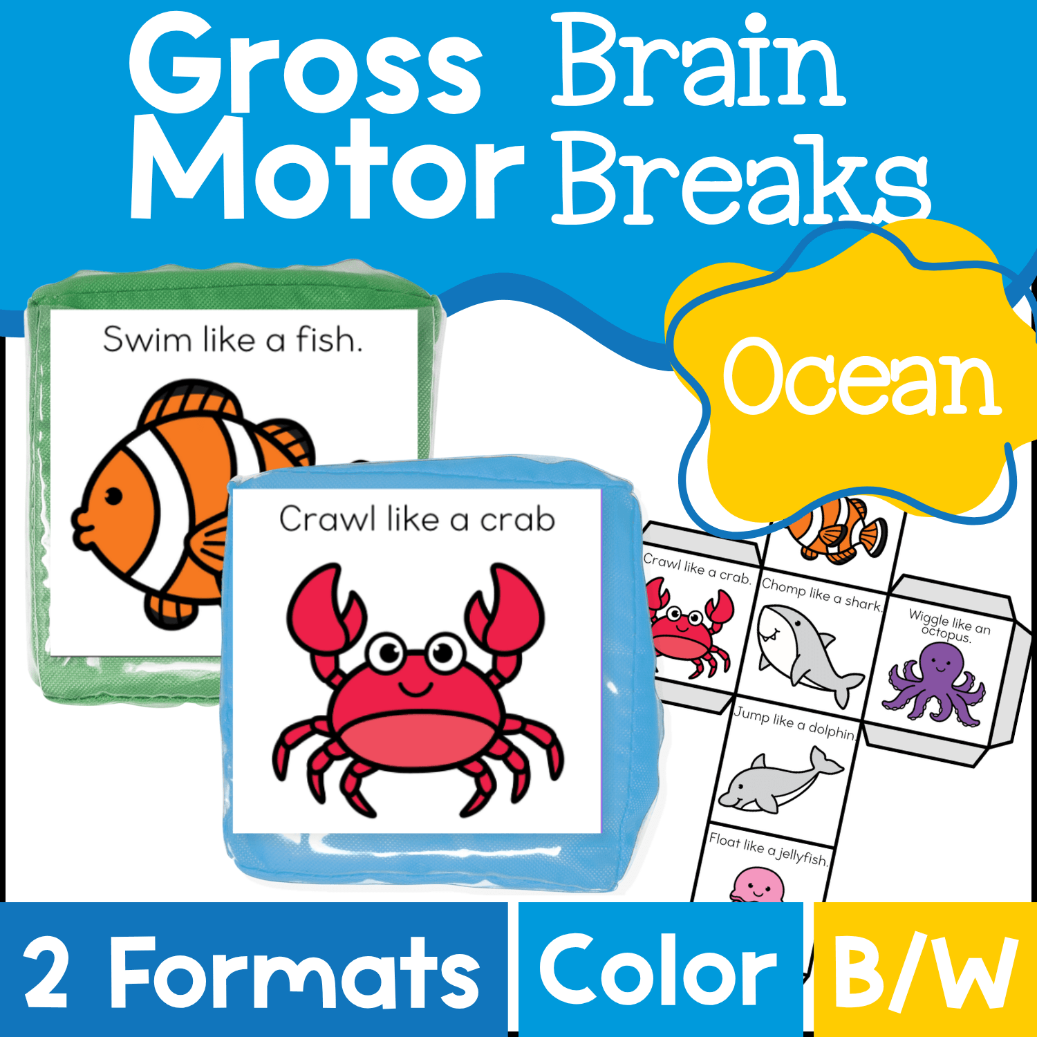 ocean animal gross motor brain break cube