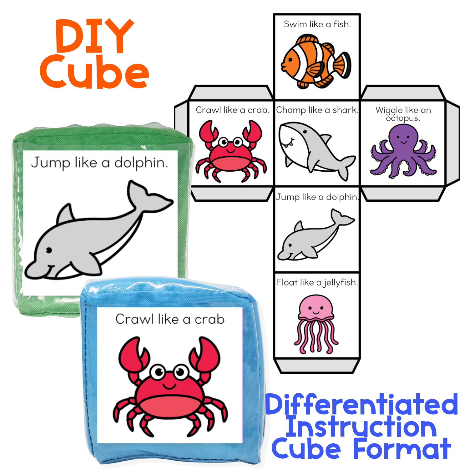 Brain break dice for ocean animal theme