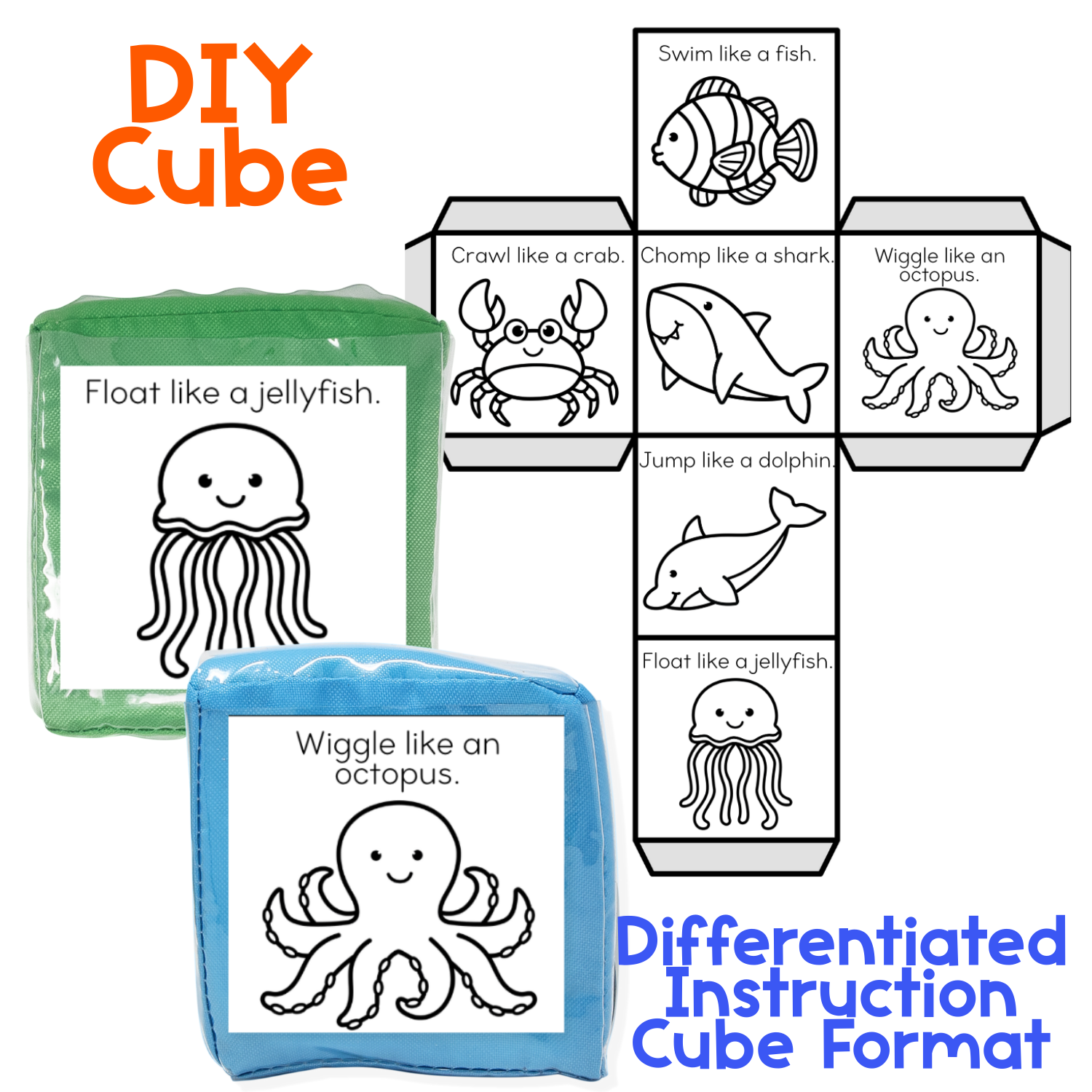 Black and white option for preschool gross motor brain break ocean animal theme