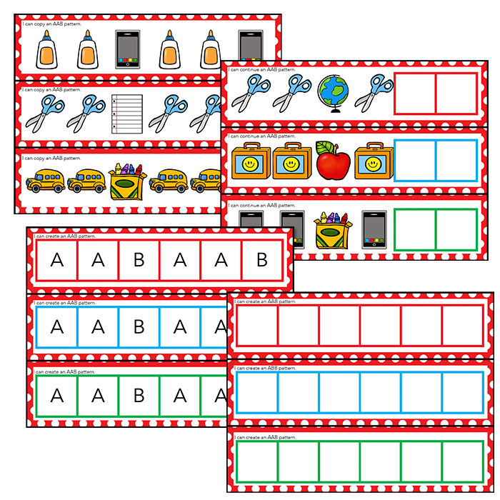 Patterns preschool bundle for math centers ABAB ABBABB AABB