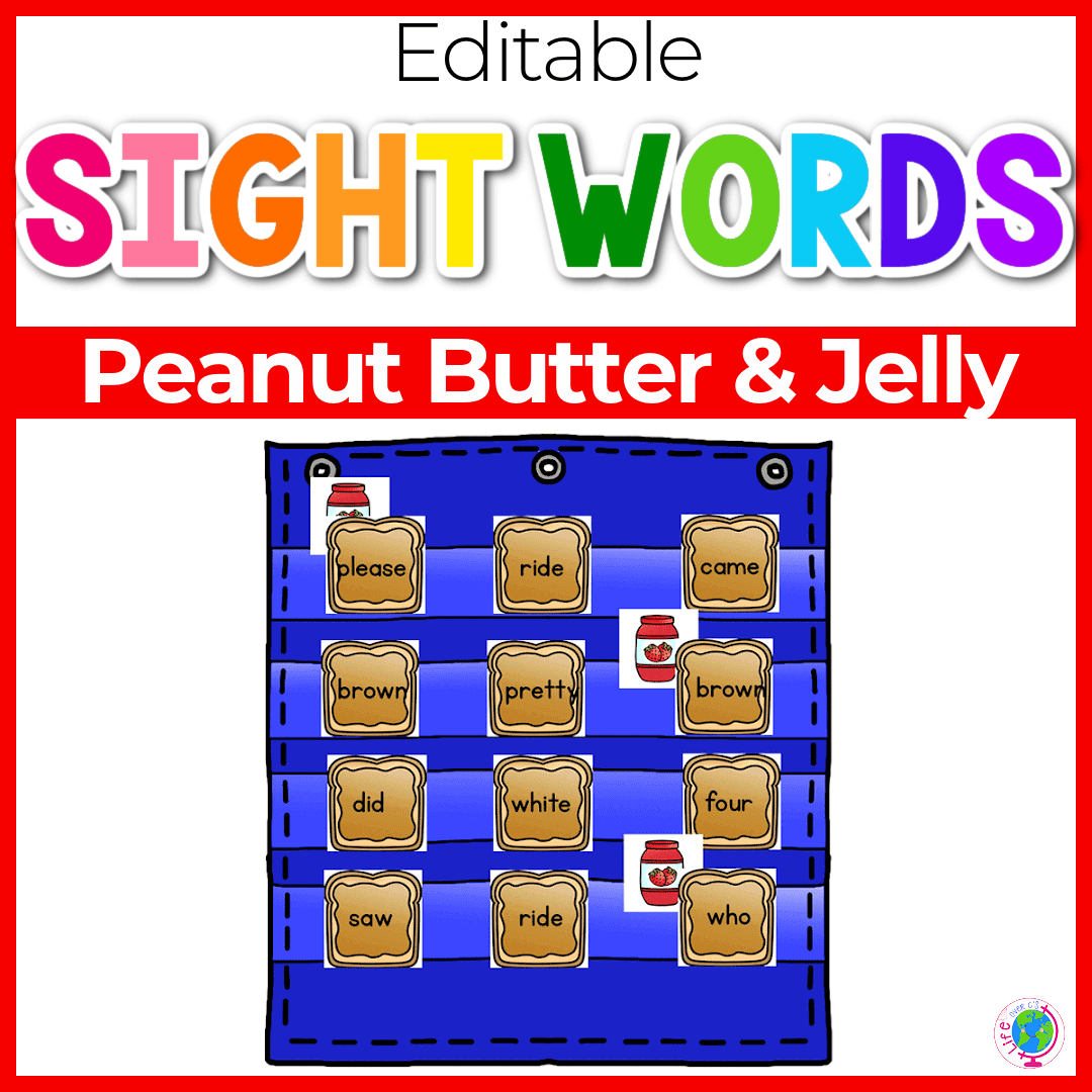 Sight Word Editable Hide & Seek Pocket Chart Cards | Peanut Butter Theme