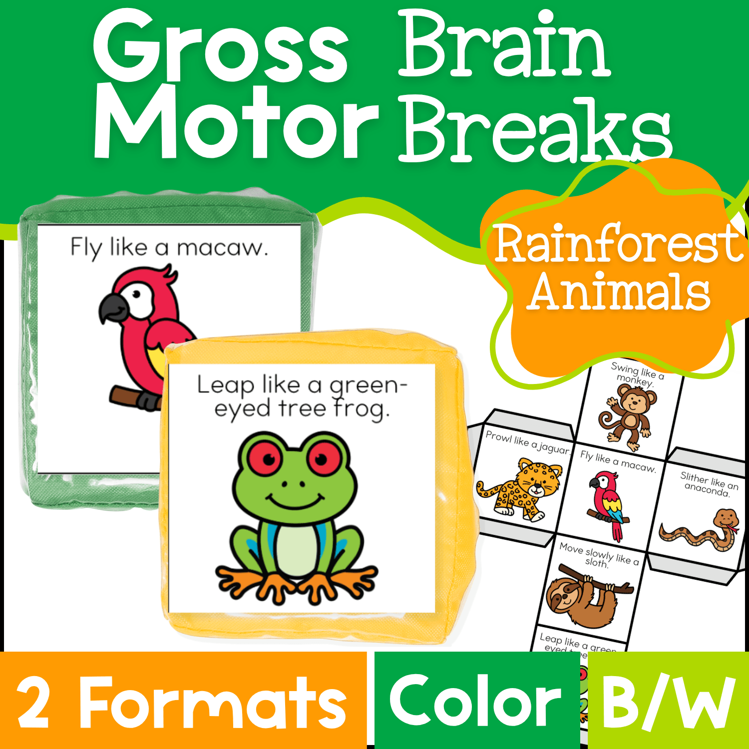 Brain break activities rainforest animal cube