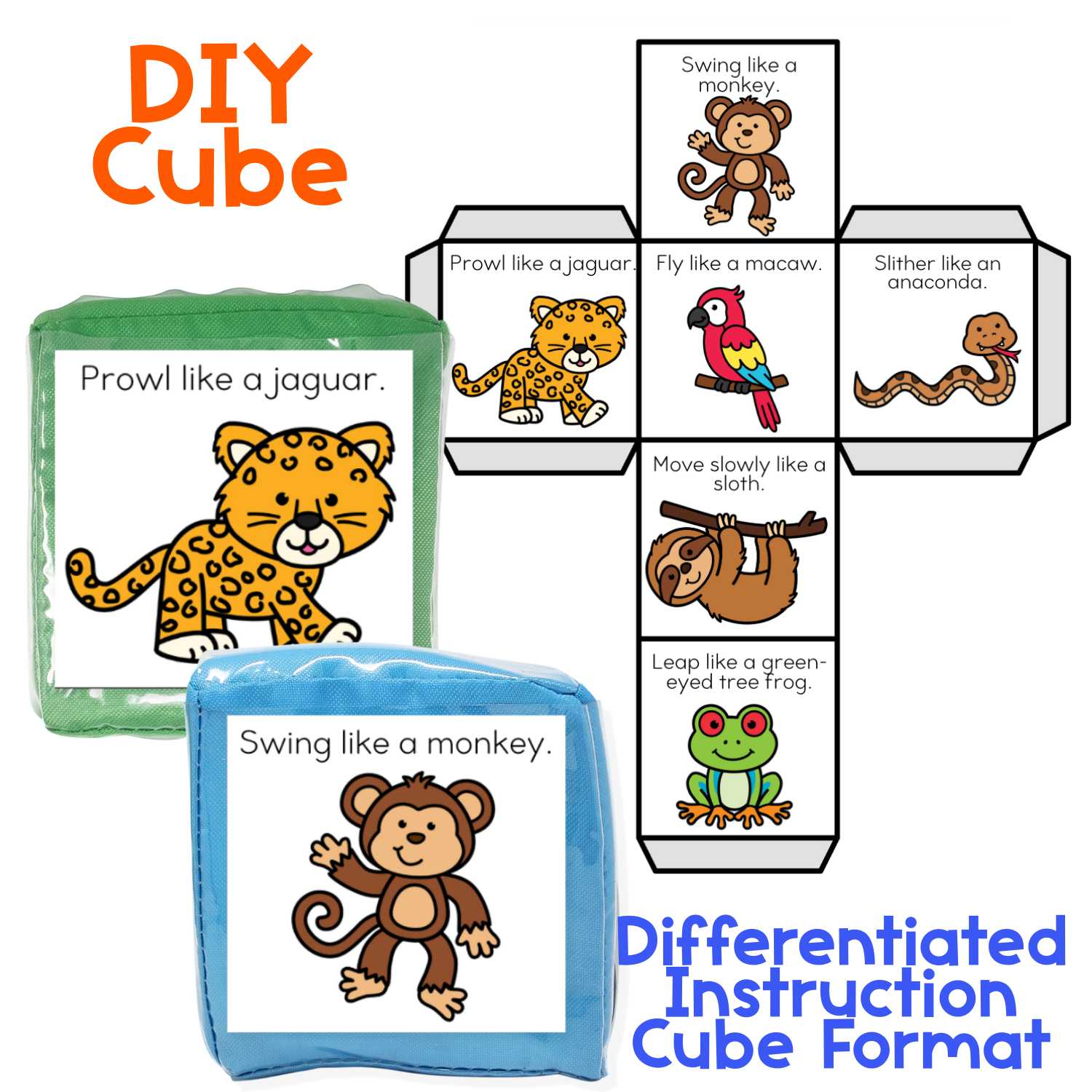 Brain break activities rainforest animal cube