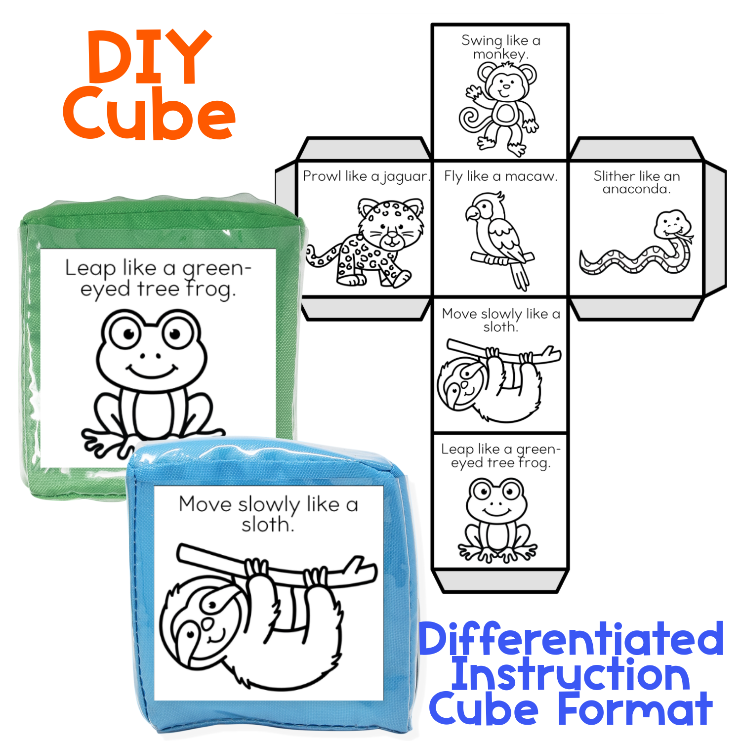 Brain break activities rainforest animal cube