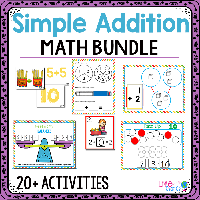 Simple addition math bundle with 20+ activities