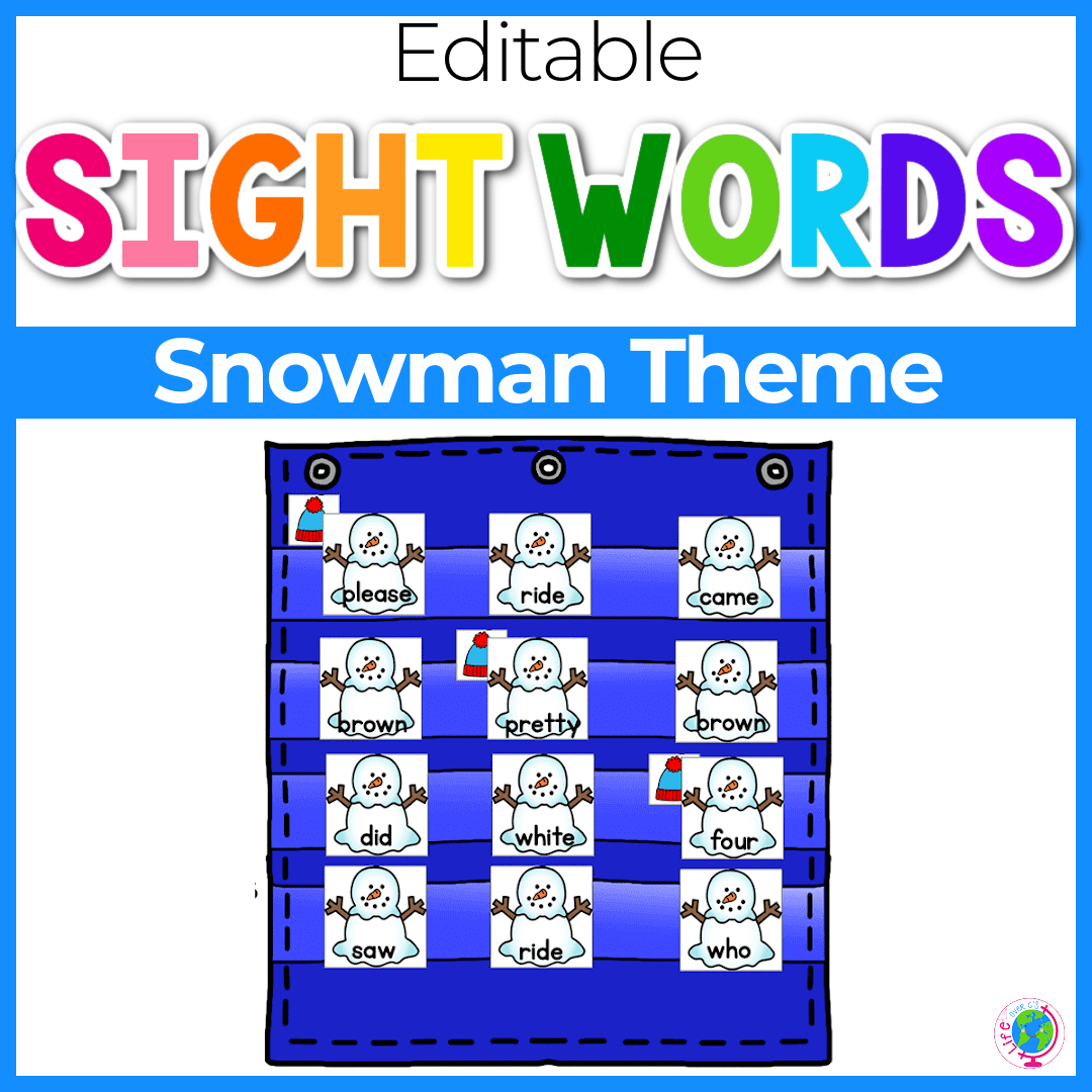 Sight Word Editable Hide & Seek Pocket Chart Cards | Snowman Theme