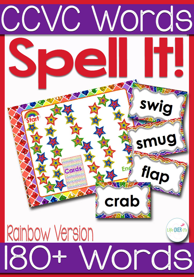 Spell it CCVC words game with rainbow theme
