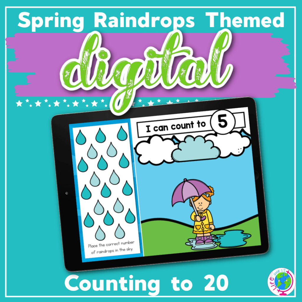 Spring raindrops counting to 20 digital math activity