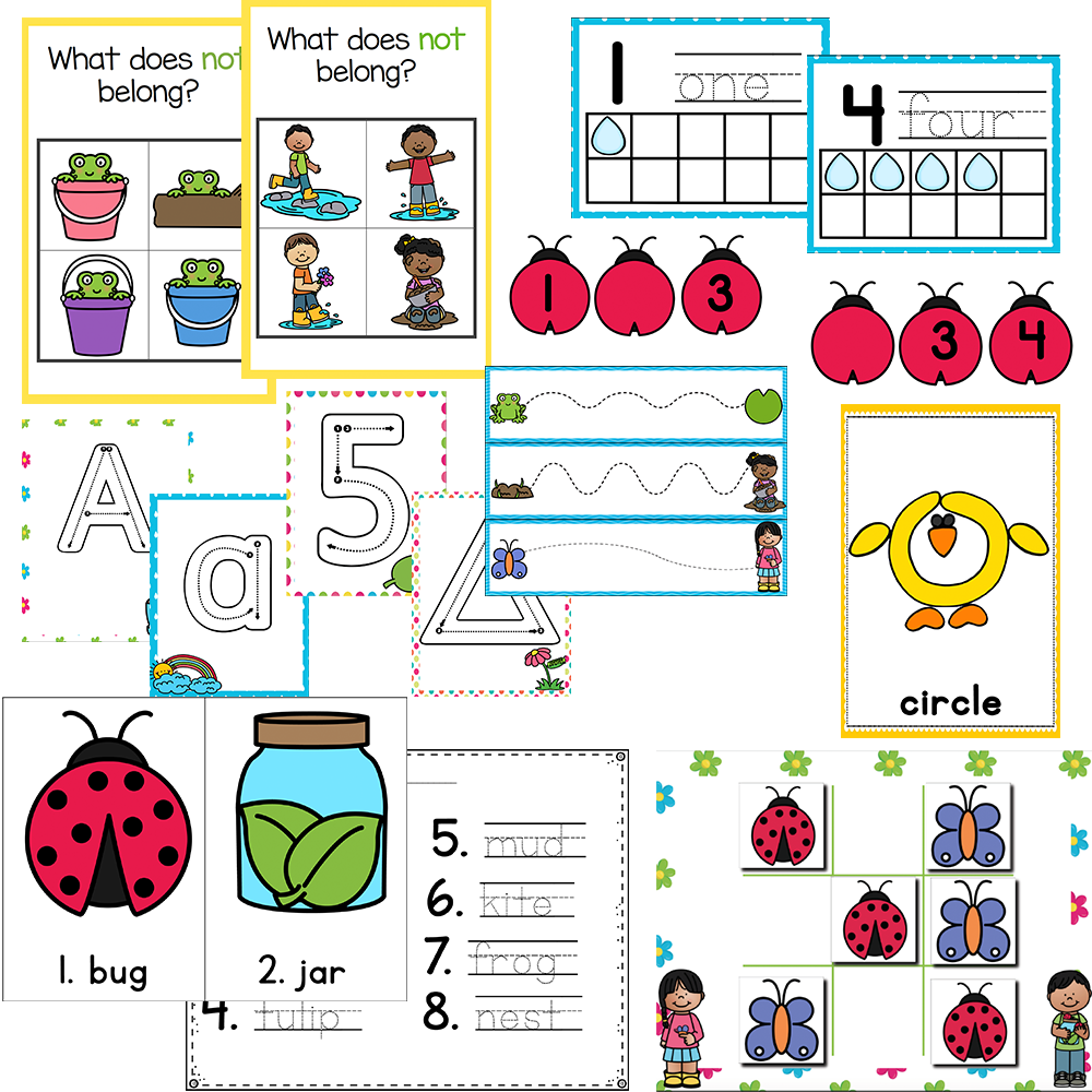 Math and literacy spring activities with spring theme