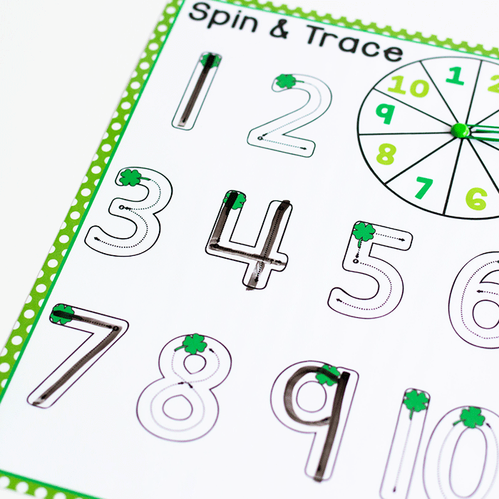 St. Patrick's Day spin and trace math activity