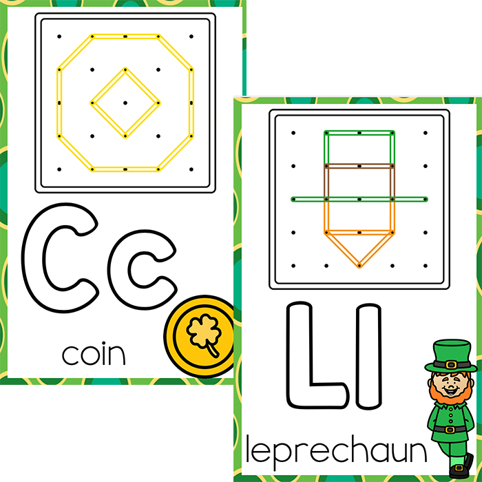 Geoboards for fine motor activities with St. Patrick's Day theme
