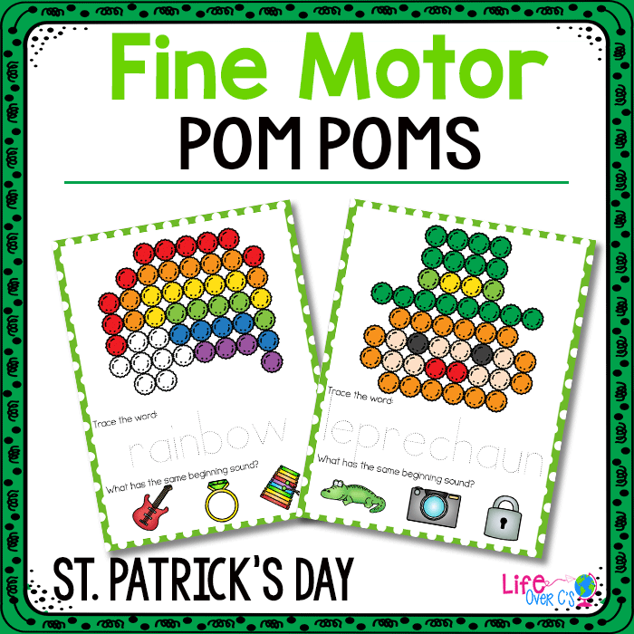 St. Patrick's Day themed fine motor pom pom mats