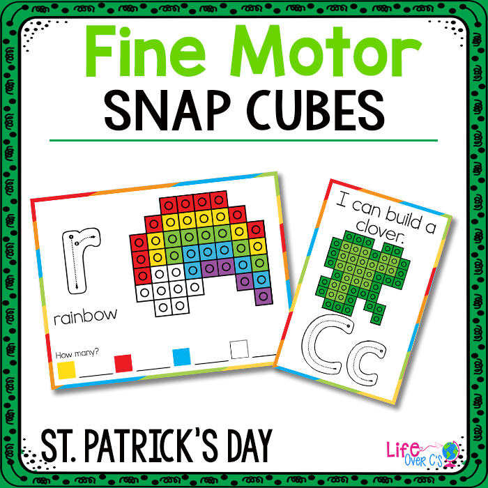 Fine motor snap cubes for St. Patrick's Day