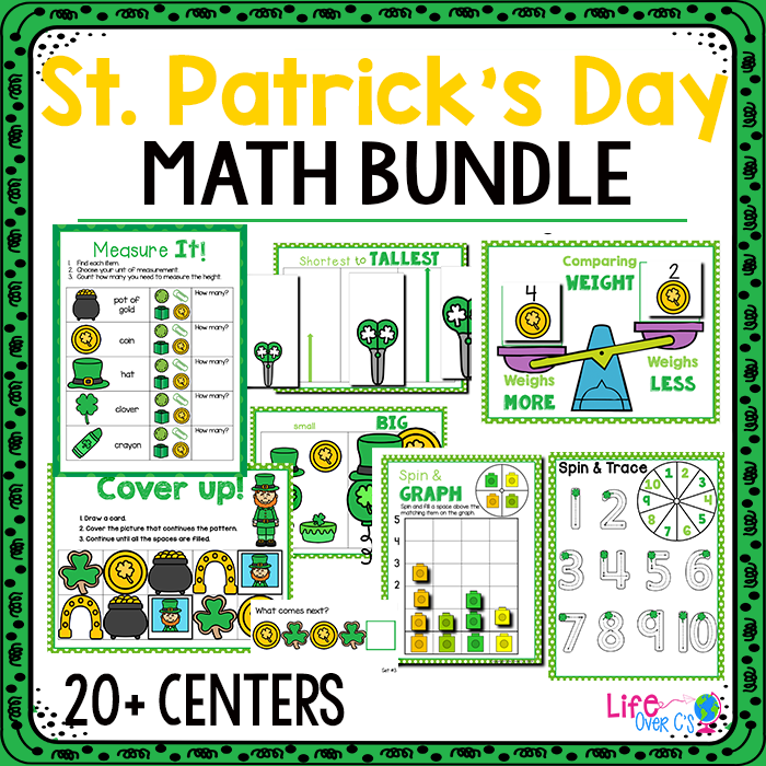 St. Patrick's Day math bundle for 20+ math centers