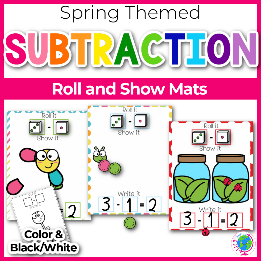 Subtraction Roll and Show Mats for Spring