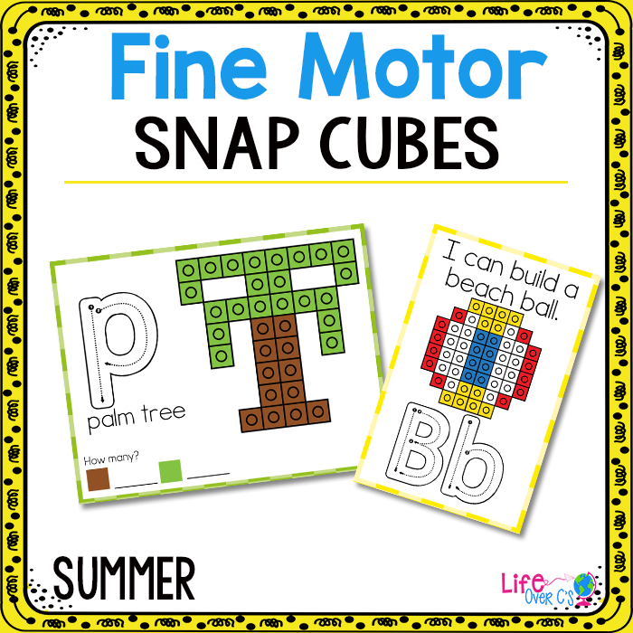 Fine motor snap cubes mat with summer theme