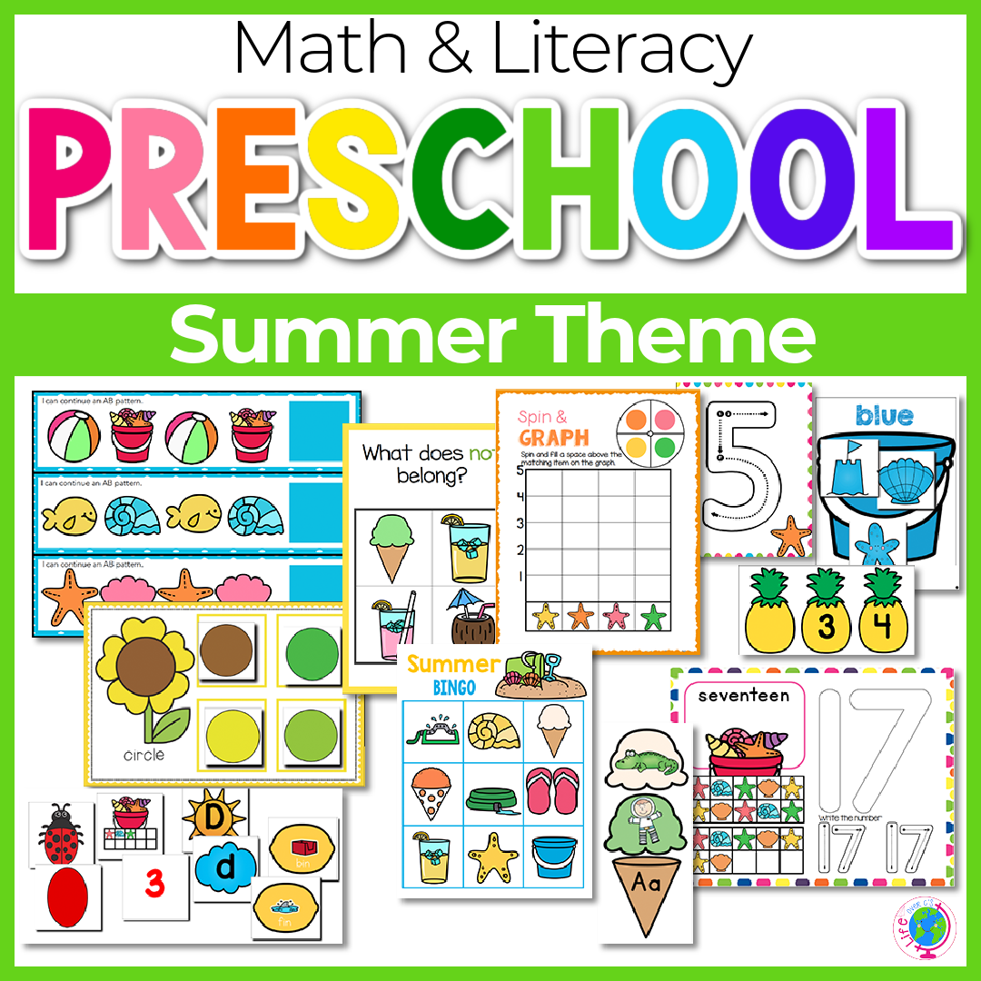 Pre-k Math & Literacy Centers | Summer Theme English & Spanish