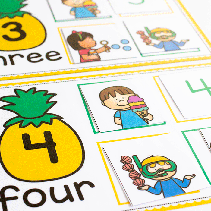 Preschool math and literacy activities with summer theme