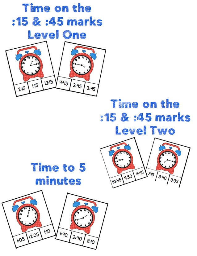 Differentiated time clip cards for math centers