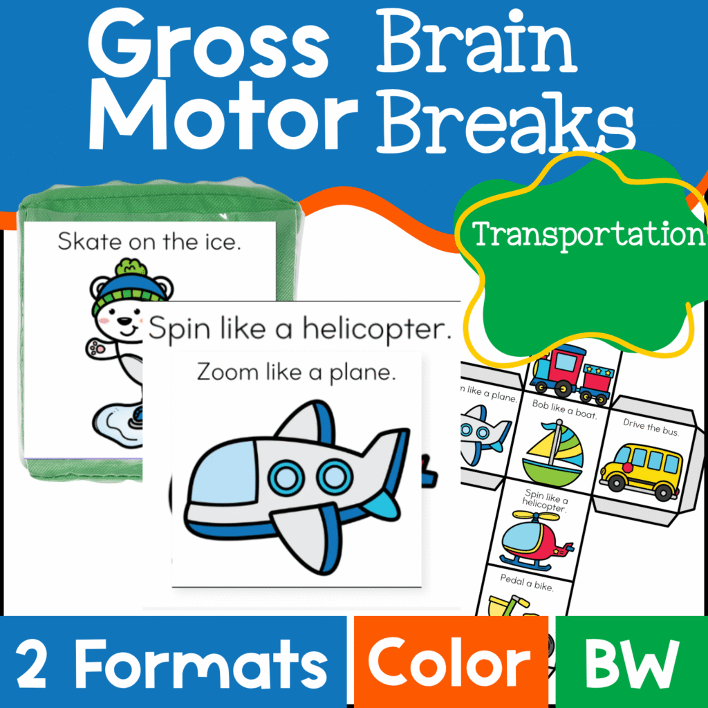 Brain break cube with transportation theme