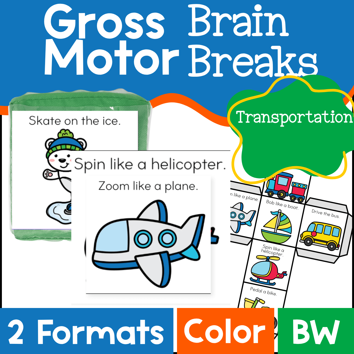 Brain break cube with transportation theme